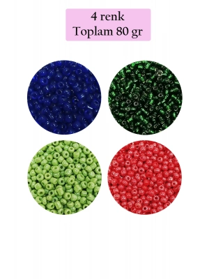 Dökme Cam Kum Boncuk (11/0) 2 mm - 4 Renk - Toplam 80 Gram -  BNC399