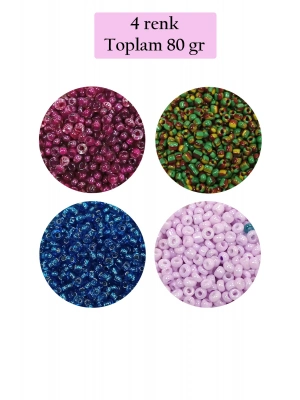 Dökme Cam Kum Boncuk (11/0) 2 mm - 4 Renk - Toplam 80 Gram -  BNC400