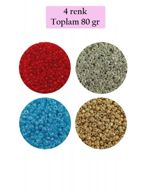 Dökme Cam Kum Boncuk (11/0) 2 mm - 4 Renk - Toplam 80 Gram -  BNC404