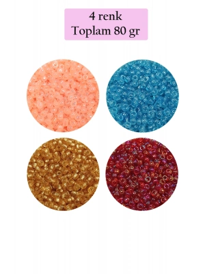 Dökme Cam Kum Boncuk (11/0) 2 mm - 4 Renk - Toplam 80 Gram -  BNC405