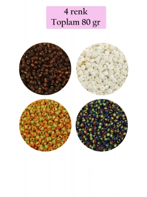 Dökme Cam Kum Boncuk (11/0) 2 mm - 4 Renk - Toplam 80 Gram -  BNC406