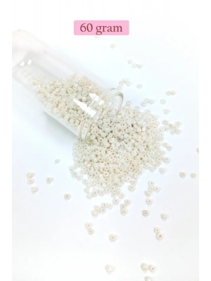 Dökme Cam Kum Boncuk (11/0) 2 mm - 60 Gram -  Parlak Beyaz - BNC065