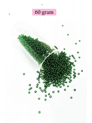 Dökme Cam Kum Boncuk (11/0) 2 mm - 60 Gram -  Şefaf Koyu Yeşil - BNC037
