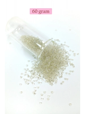 Dökme Cam Kum Boncuk (11/0) 2 mm - 60 Gram -  Şeffaf Beyaz - BNC053