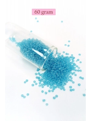 Dökme Cam Kum Boncuk (11/0) 2 mm - 60 Gram -  Şeffaf Camgöbeği - BNC058