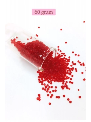 Dökme Cam Kum Boncuk (11/0) 2 mm - 60 Gram -  Şeffaf Kırmızı - BNC056