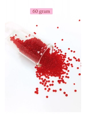 Dökme Cam Kum Boncuk (11/0) 2 mm - 60 Gram -  Şeffaf Kırmızı - BNC056
