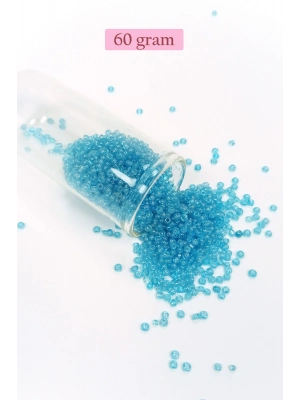 Dökme Cam Kum Boncuk (11/0) 2 mm - 60 Gram -  Şeffaf Koyu Camgöbeği - BNC061