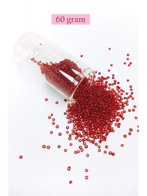 Dökme Cam Kum Boncuk (11/0) 2 mm - 60 Gram -  Şeffaf Koyu Kırmızı - BNC050