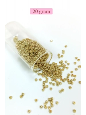 Dökme Cam Kum Boncuk (8/0) 3 mm - 20 Gram - Altın Rengi - BNC144