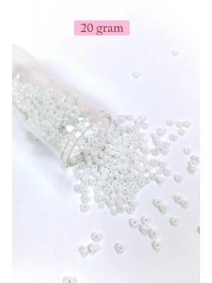Dökme Cam Kum Boncuk (8/0) 3 mm - 20 Gram - İnci Beyaz - BNC145