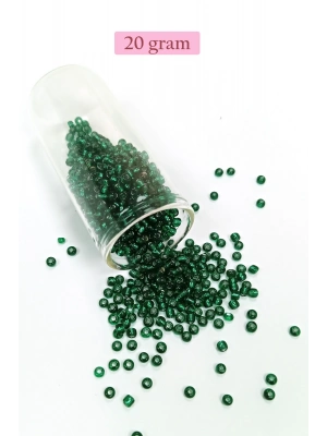 Dökme Cam Kum Boncuk (8/0) 3 mm - 20 Gram - Koyu Yeşil - BNC146