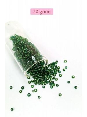 Dökme Cam Kum Boncuk (8/0) 3 mm - 20 Gram - Şeffaf Asker Yeşili - BNC177