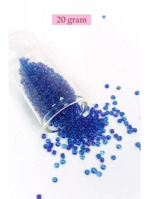 Dökme Cam Kum Boncuk (8/0) 3 mm - 20 Gram - Şeffaf Koyu Mavi - BNC161