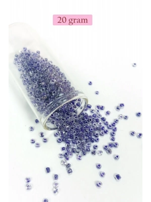 Dökme Cam Kum Boncuk (8/0) 3 mm - 20 Gram - Şeffaf Mor Beyaz - BNC181