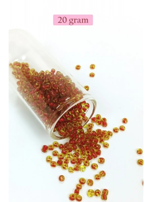 Dökme Cam Kum Boncuk (8/0) 3 mm - 20 Gram - Şeffaf Sarı Kırmızı - BNC175