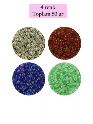 Dökme Cam Kum Boncuk (8/0) 3 mm - 4 Renk - Toplam 80 Gram - BNC417