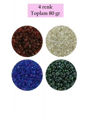Dökme Cam Kum Boncuk (8/0) 3 mm - 4 Renk - Toplam 80 Gram - BNC420