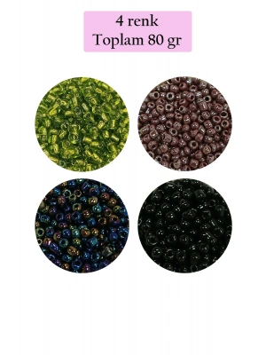 Dökme Cam Kum Boncuk (8/0) 3 mm - 4 Renk - Toplam 80 Gram - BNC422