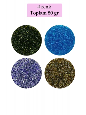 Dökme Cam Kum Boncuk (8/0) 3 mm - 4 Renk - Toplam 80 Gram - BNC425