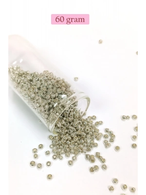 Dökme Cam Kum Boncuk (8/0) 3 mm - 60 Gram - Parlak Gümüş - BNC188