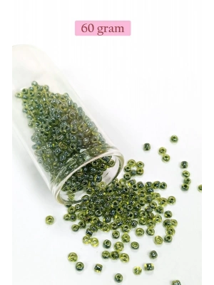 Dökme Cam Kum Boncuk (8/0) 3 mm - 60 Gram - Şeffaf Alacalı Yeşil - BNC212