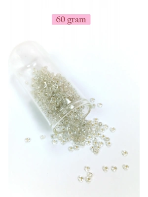 Dökme Cam Kum Boncuk (8/0) 3 mm - 60 Gram - Şeffaf Beyaz - BNC197