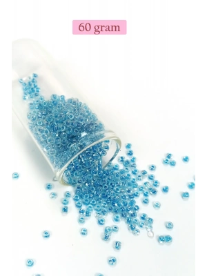 Dökme Cam Kum Boncuk (8/0) 3 mm - 60 Gram - Şeffaf Gök Mavi - BNC214