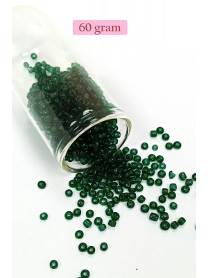 Dökme Cam Kum Boncuk (8/0) 3 mm - 60 Gram - Şeffaf Koyu Yeşil - BNC196