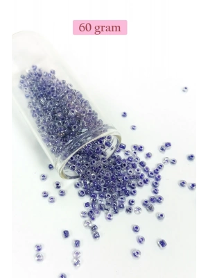 Dökme Cam Kum Boncuk (8/0) 3 mm - 60 Gram - Şeffaf Mor Beyaz - BNC222