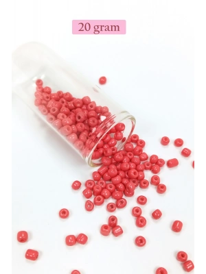 Dökme Cam Kum Boncuk Büyük Boy (6/0) 4 mm - 20 Gram - Açık Kırmızı - BNC089