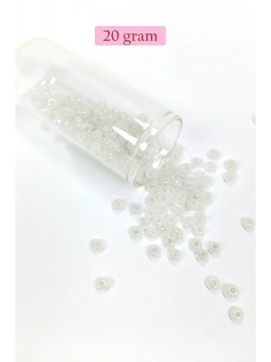 Dökme Cam Kum Boncuk Büyük Boy (6/0) 4 mm - 20 Gram - İnci Beyaz - BNC081