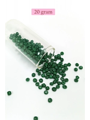 Dökme Cam Kum Boncuk Büyük Boy (6/0) 4 mm - 20 Gram - Koyu Yeşil - BNC104