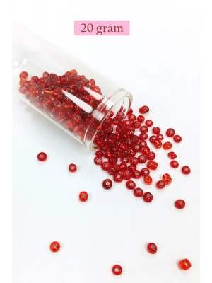 Dökme Cam Kum Boncuk Büyük Boy (6/0) 4 mm - 20 Gram - Şeffaf Kırmızı - BNC079
