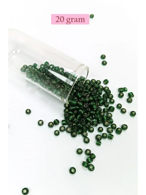 Dökme Cam Kum Boncuk Büyük Boy (6/0) 4 mm - 20 Gram - Şeffaf Koyu Yeşil - BNC100