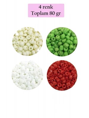 Dökme Cam Kum Boncuk Büyük Boy (6/0) 4 mm - 4 Renk - Toplam 80 Gram - BNC407