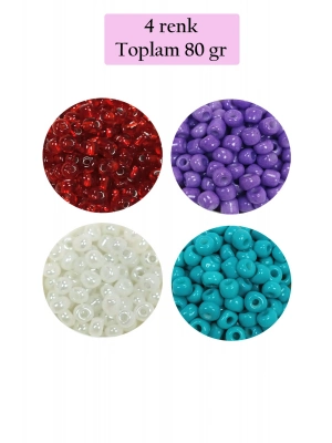 Dökme Cam Kum Boncuk Büyük Boy (6/0) 4 mm - 4 Renk - Toplam 80 Gram - BNC409