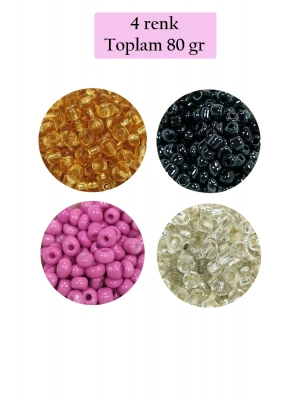 Dökme Cam Kum Boncuk Büyük Boy (6/0) 4 mm - 4 Renk - Toplam 80 Gram - BNC410