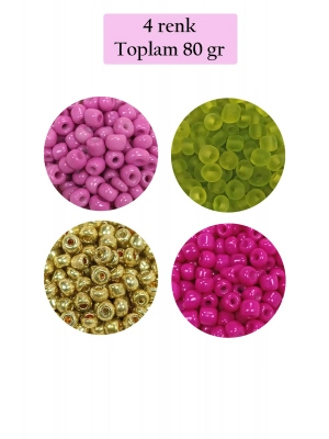 Dökme Cam Kum Boncuk Büyük Boy (6/0) 4 mm - 4 Renk - Toplam 80 Gram - BNC412