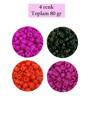 Dökme Cam Kum Boncuk Büyük Boy (6/0) 4 mm - 4 Renk - Toplam 80 Gram - BNC414