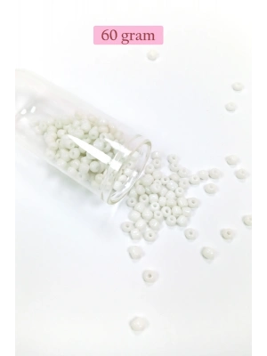 Dökme Cam Kum Boncuk Büyük Boy (6/0) 4 mm - 60 Gram - Beyaz - BNC111