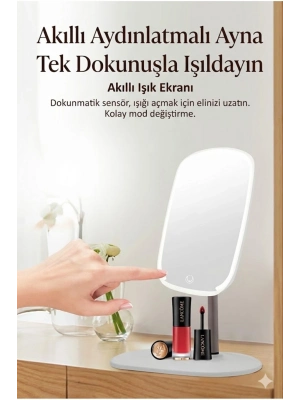 ® Dokunmatik led ışıklı makyaj aynası dikdörtgen 3 renk ışık LED MASA AYNASI