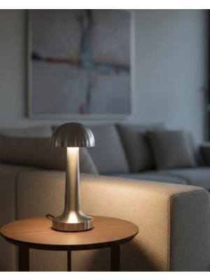 ® Dokunmatik Mantar Masa Lambası 3 Modlu Işık Şarjlı Kablosuz LED Krom Gövde