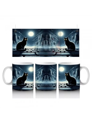 Dolunay Altında Kurbağa ve Cadı Silüeti Figürlü Cadılar Bayramı Baskılı Kupa