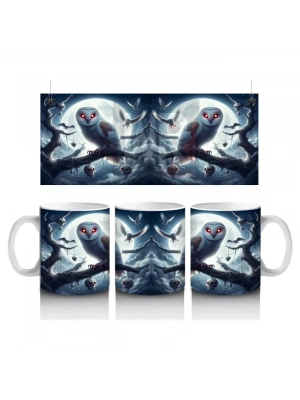 Dolunay Altında Oturan Baykuş Figürlü Mistik Cadılar Bayramı Baskılı Kupa Bardak