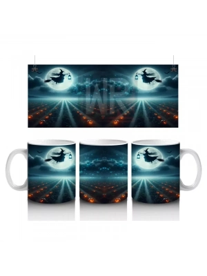 Dolunay Önünde Dev Göz Figürüyle Gotik Korku Temalı Cadılar Bayramı Baskılı Kupa