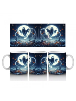 Dolunay Önünde Uçan Hayalet Figürlü Gotik Cadılar Bayramı Baskılı Kupa Bardak