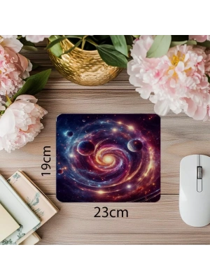 Dönen Galaksi Temalı Zamanlayıcı Mousepad - 19x23 cm 2 mm Dikdörtgen İthal Baskılı Mouse Pad