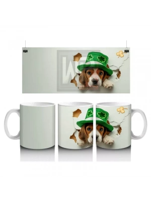 Dört Yapraklı Yonca Şapkasıyla Sevimli Köpek – Baskılı Kahve Kupası