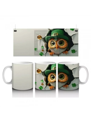 Dört Yapraklı Yonca ve Şapkalı Baykuş – Baskılı Kahve Kupası